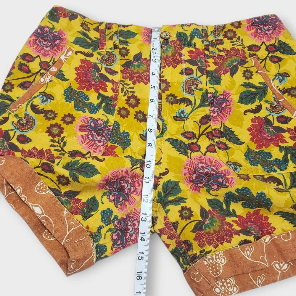 Sundance Sumi Short Yellow‎ Floral Linen Blend Womens Size 10 Boho Festival